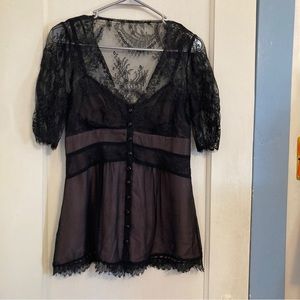 Nanette Lepore Silk and Lace, Black and Pink Top - Size 2 XS - Feminine, Sweet